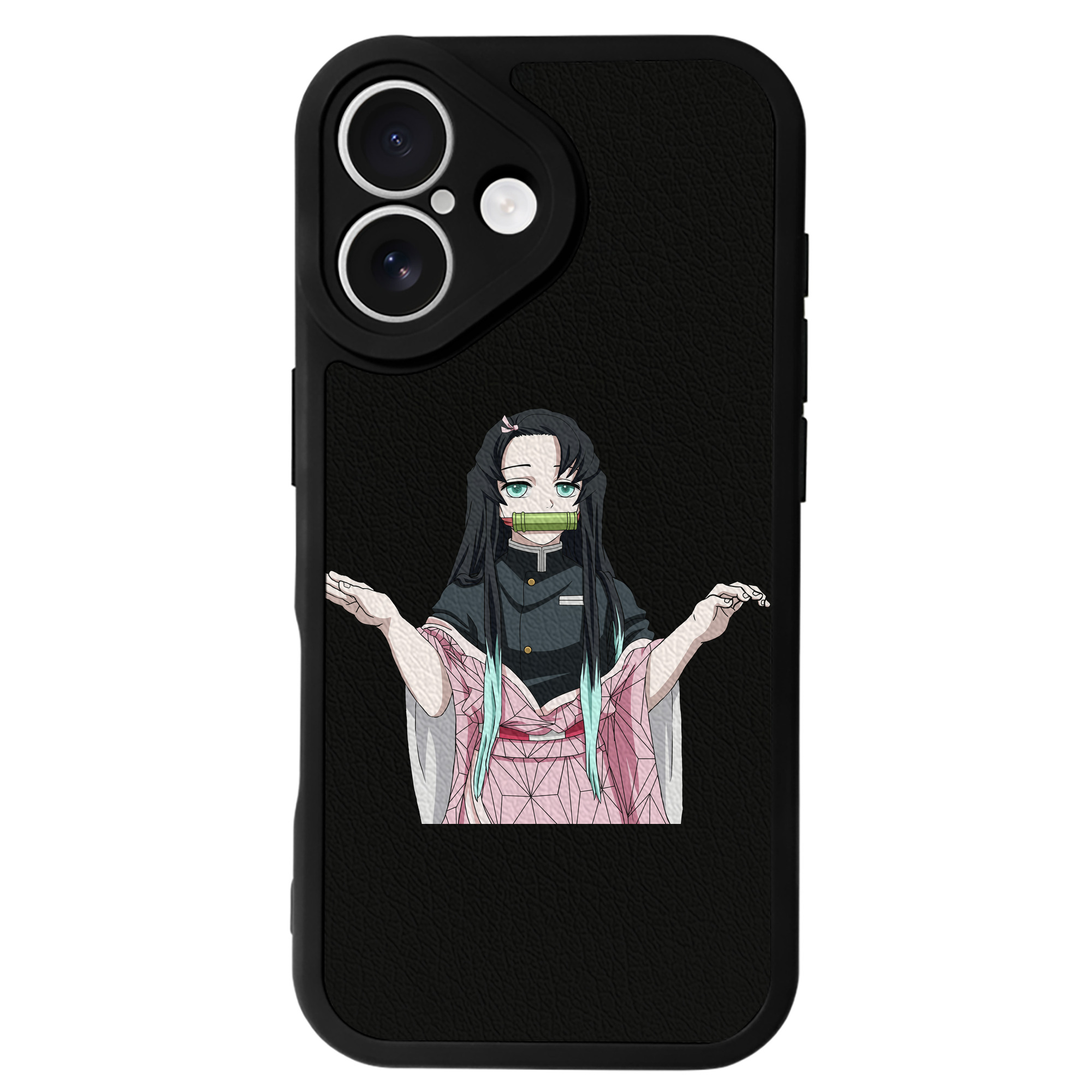 （画像用） 鬼滅の刃（きめつのやいば）竈門 禰󠄀豆子／かまど ねずこ Kamado Nezuko 【iPhone 16シリーズ対応】シリコンスマホケース（レザー調） 材質：シリコン